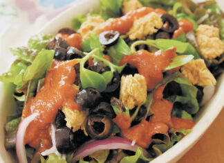 Red Lettuce and Salty Cheese Salad with Sweet French Dressing Salad